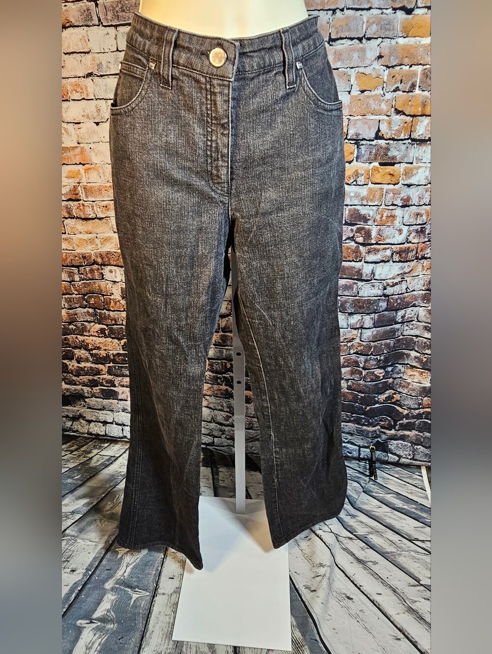 Armani Collezioni Made In Italy Wide Leg Jeans Gray Black Denim Luxury Designer